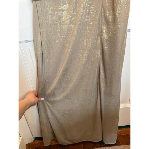 Goddess Gold Metallic Alex Evenings Maxi Formal Gala Gown Dress 16 - Picture 5 of 9